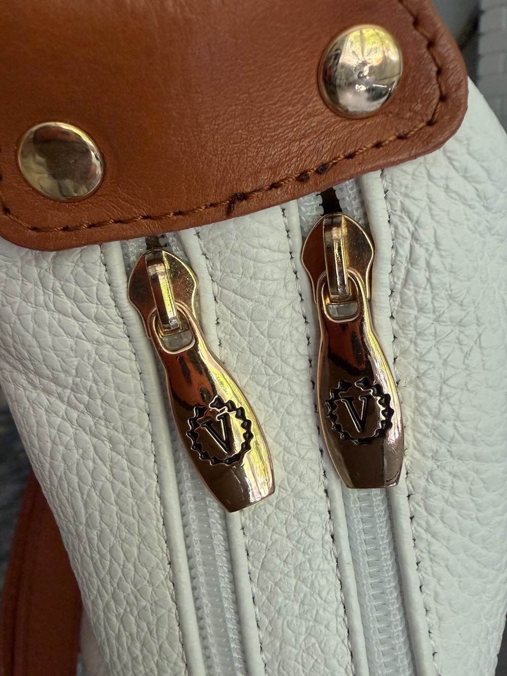 Valentina White and Camel Pebbled Leather Italy Bag NWOT - Picture 9 of 12